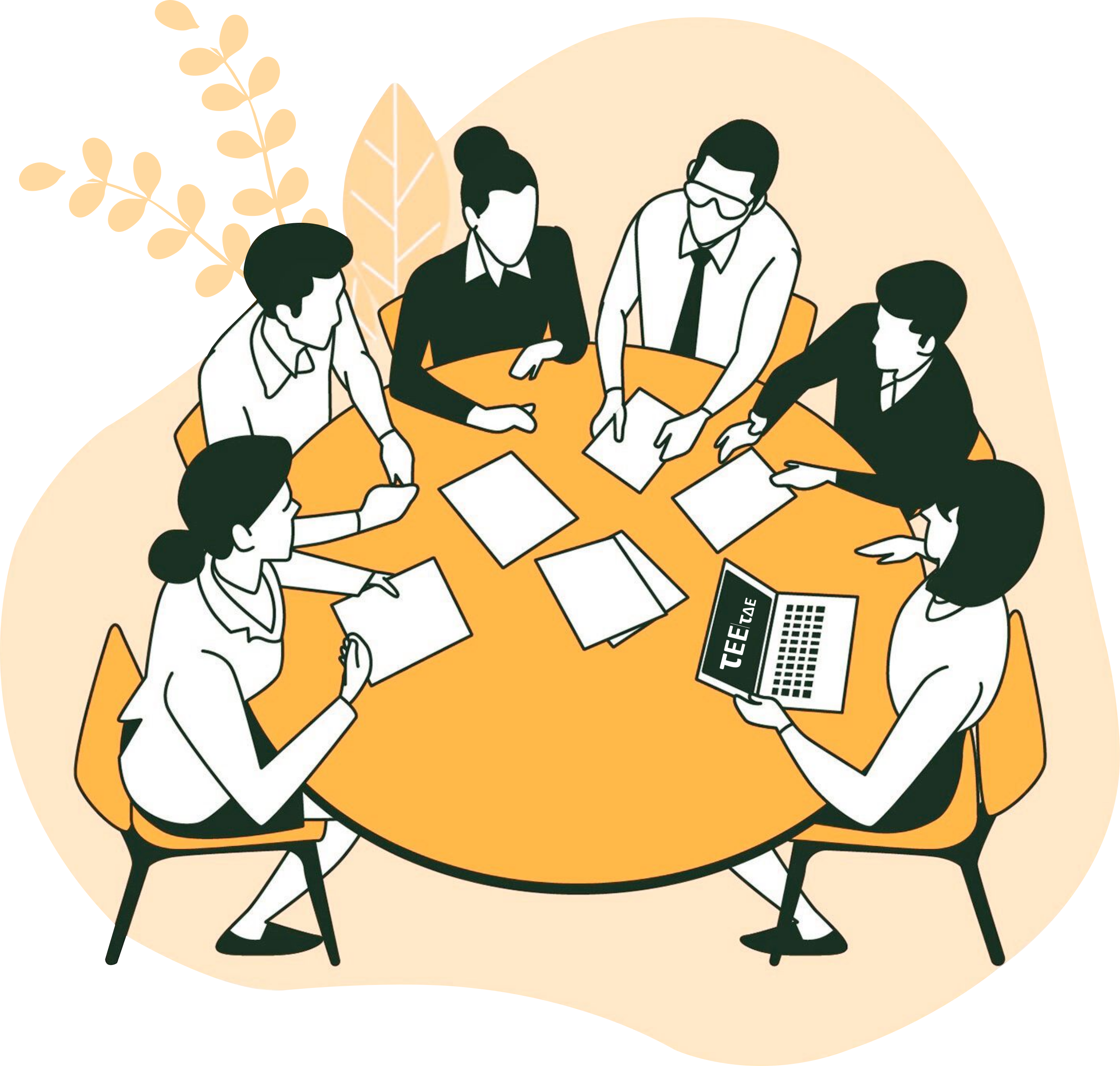 People around orange table